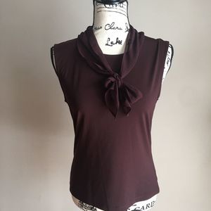 Apostrophe stretch brown sleeveless tie front top